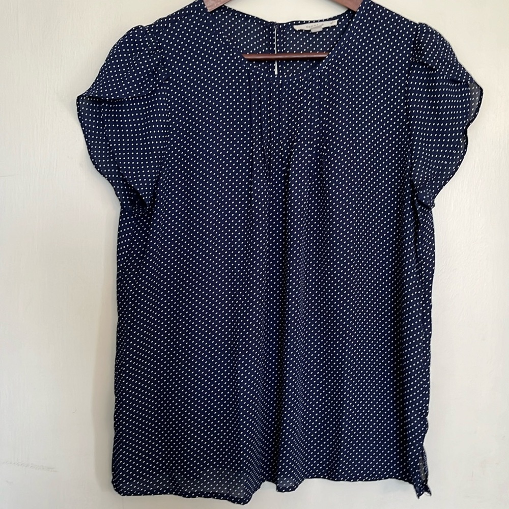 fun 2 fun short sleeve blouse navy with white polka dot women’s size medium